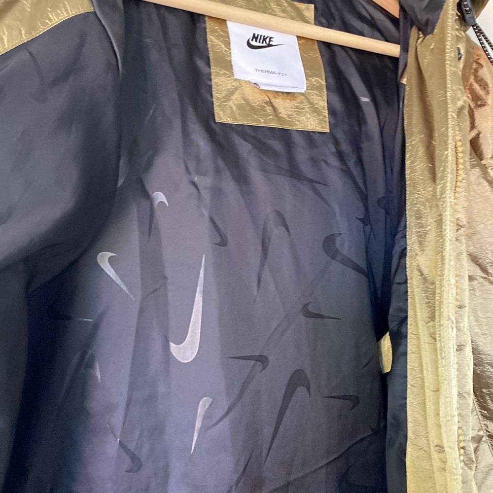 Nike Small SWOOSH JACKET Gold Metallic Puffer Shine with Hood! - Picture 7 of 10